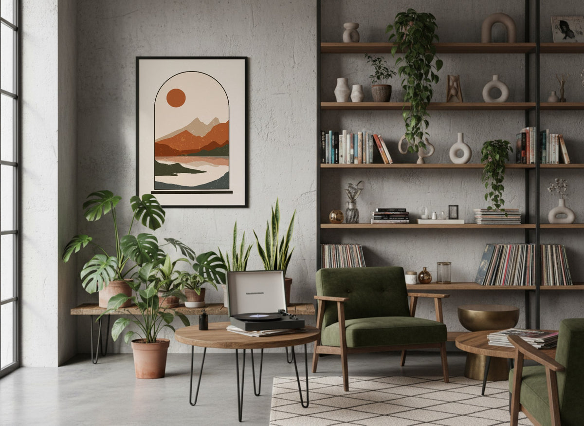 Rust Arch Mountain Water Poster