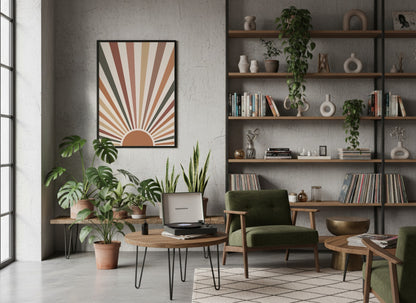 Terracotta Rising Sun Rays Poster