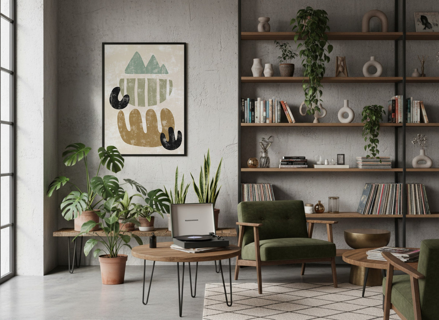 Green Ochre Linear Geometry Abstract Poster