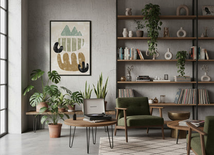 Green Ochre Linear Geometry Abstract Poster