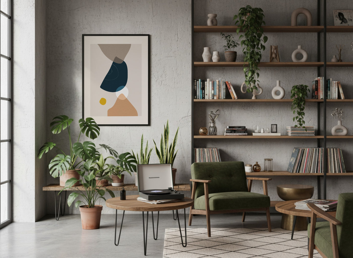 Navy Beige Tapered Forms Abstract Poster