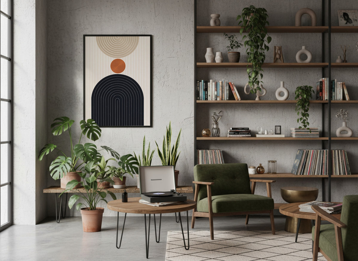 Orange Dot and Navy Arch Poster