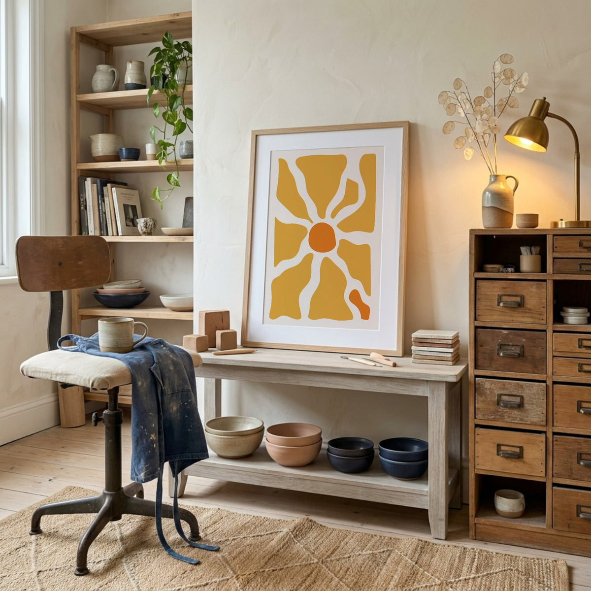 Golden Radiating Flower Abstract Poster
