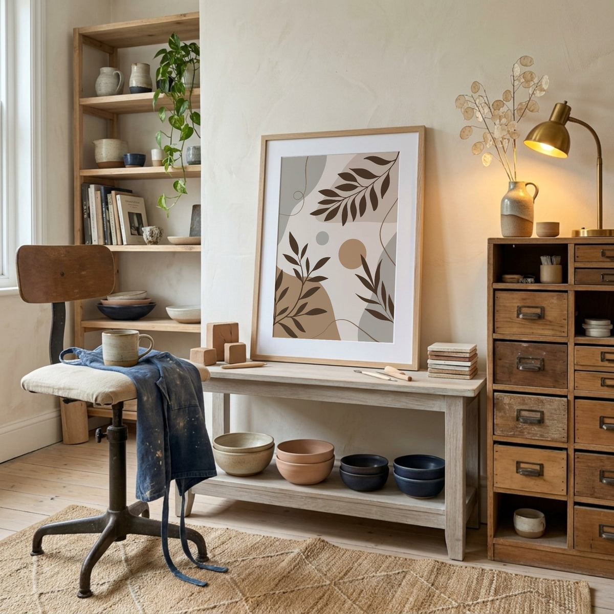 Beige Brown Botanical Silhouette Collage Poster