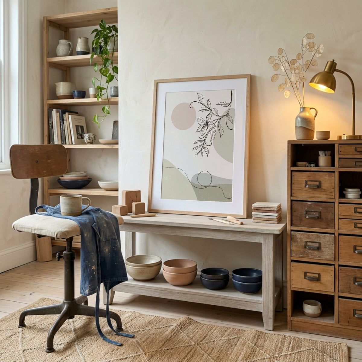 Neutral Botanical Line Landscape Poster
