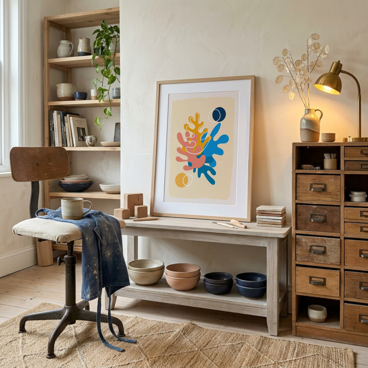 Orange Blue Botanical Shapes Poster