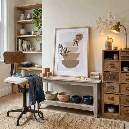 Olive Beige Botanical Bowl Abstract Poster