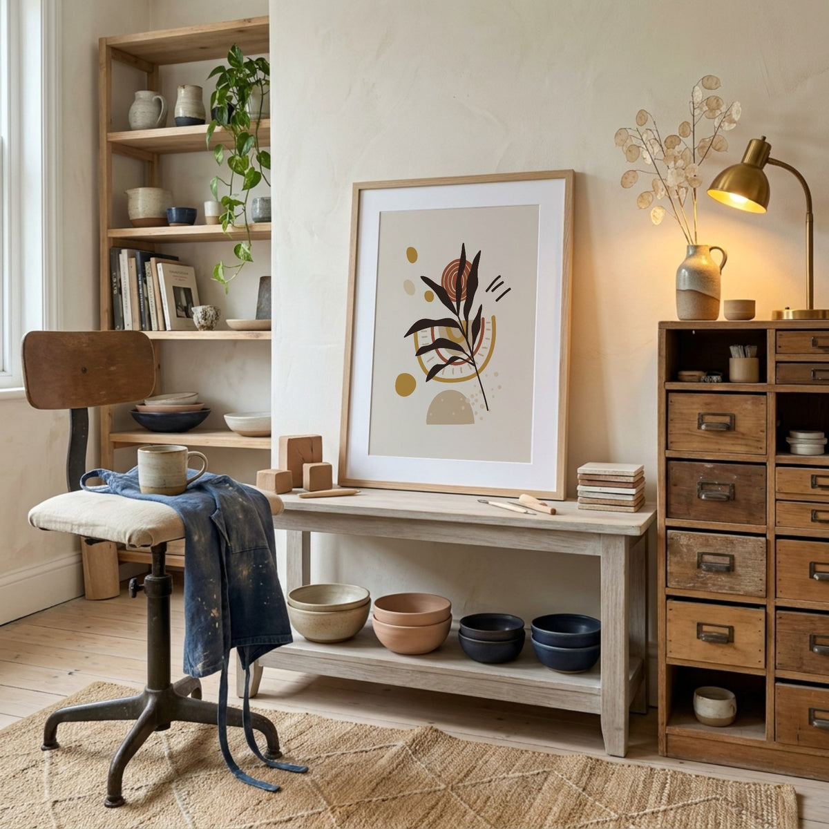 Ochre Brown Botanical Ornament Abstract Poster