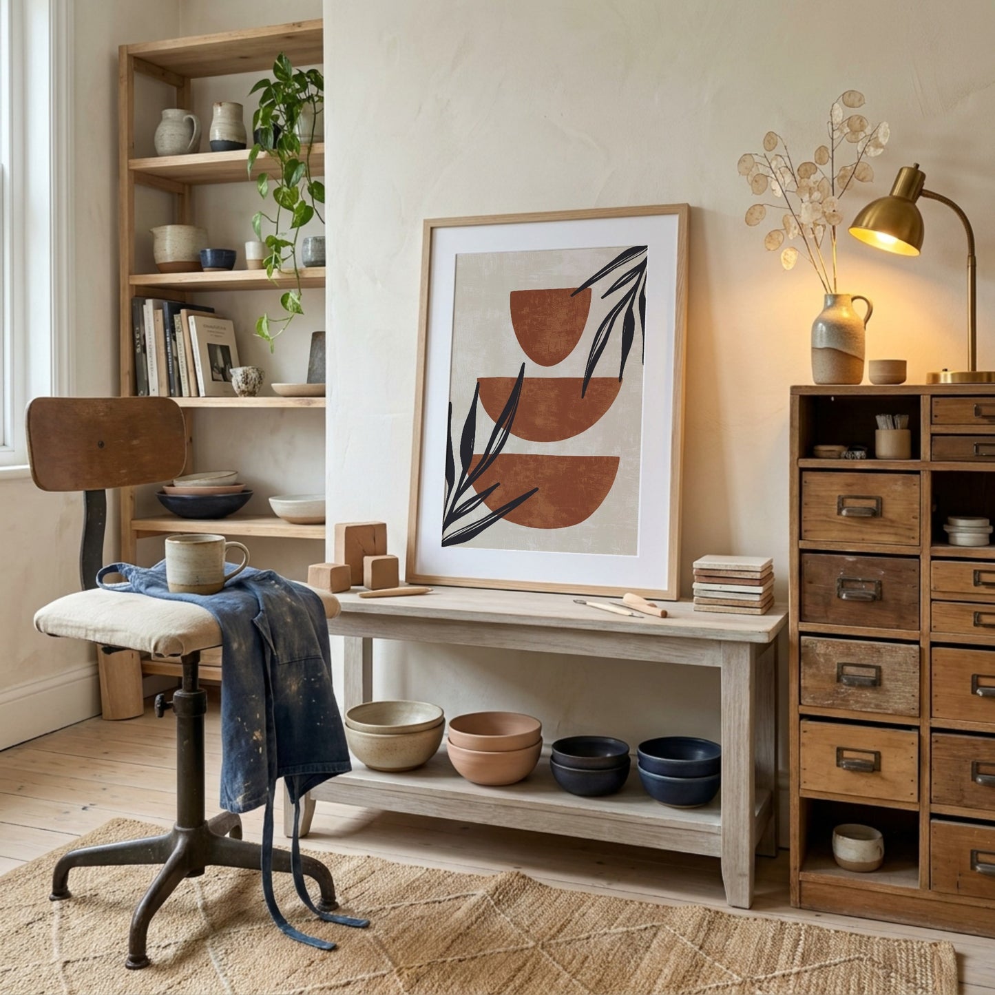 Rust Black Botanical Vessel Abstract Poster