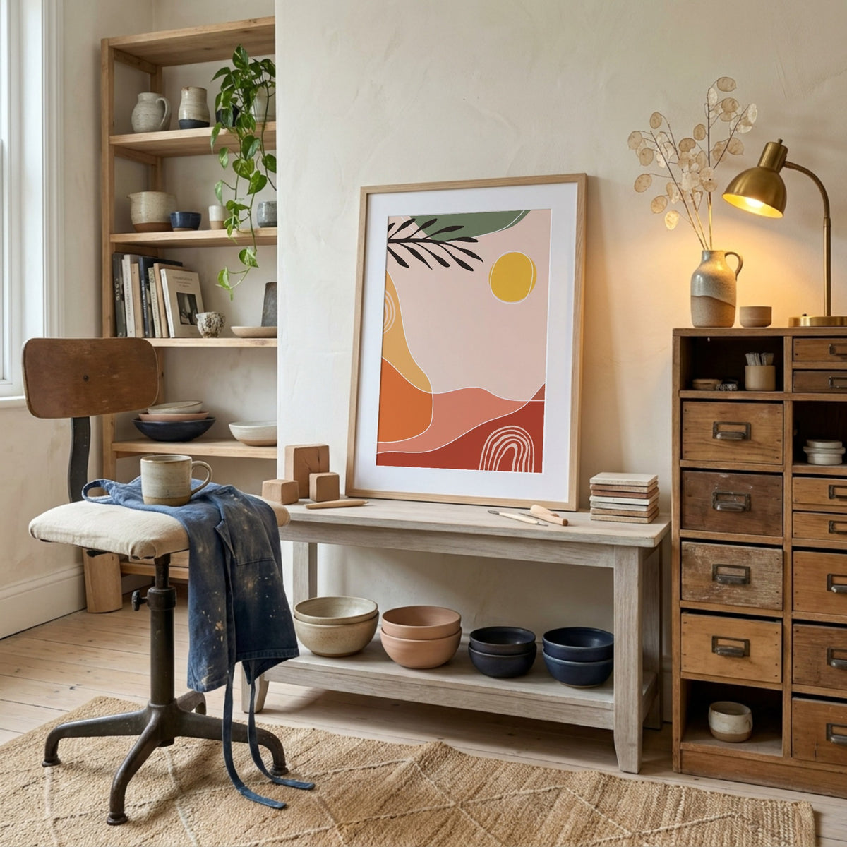 Peach Orange Botanical Landscape Abstract Poster