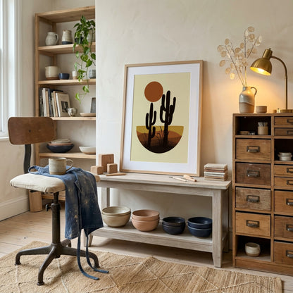 Golden Desert Cacti Sunset Poster