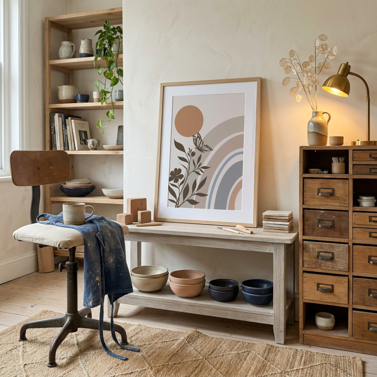 Beige Rust Rainbow Botanicals Abstract Poster