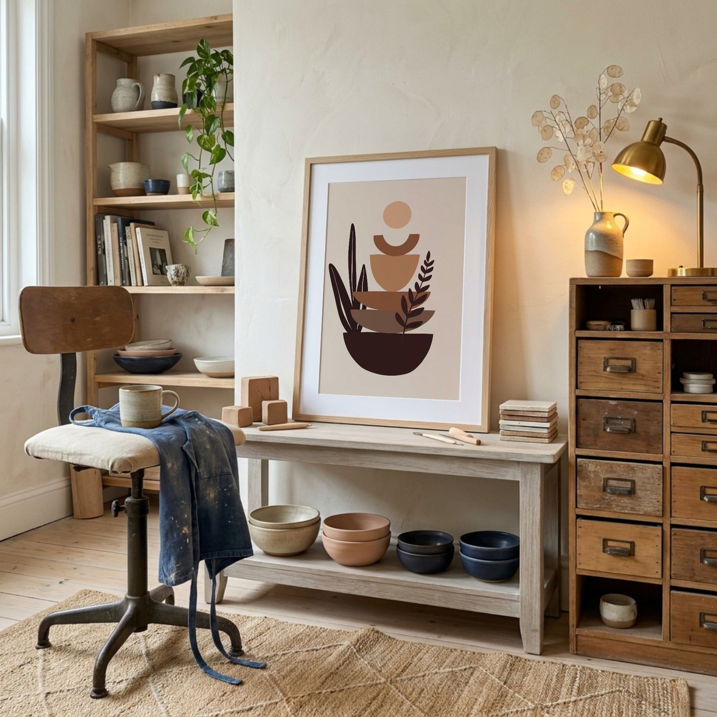 Brown Peach Botanical Bowl Abstract Poster