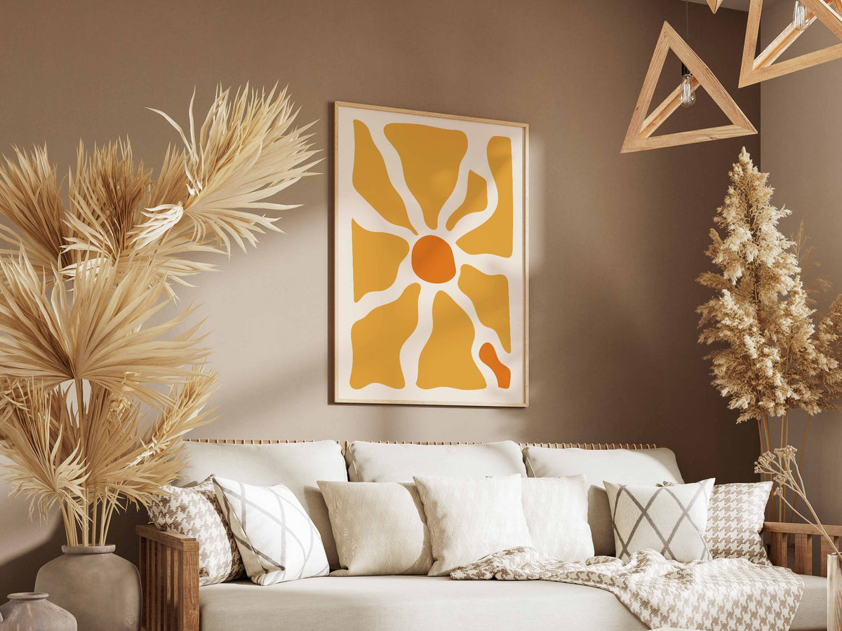 Golden Radiating Flower Abstract Poster