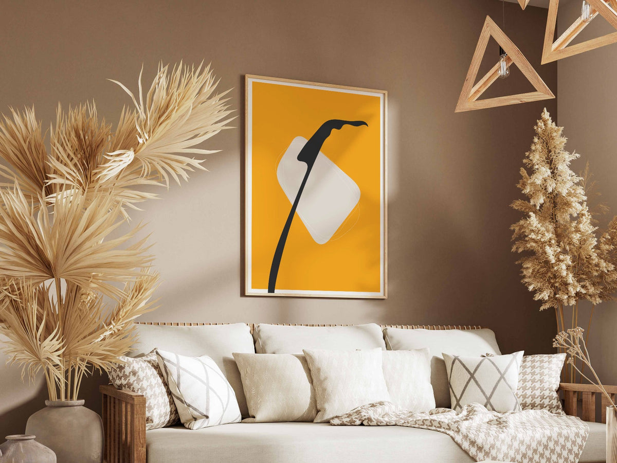 Mustard White Botanical Silhouette Abstract Poster