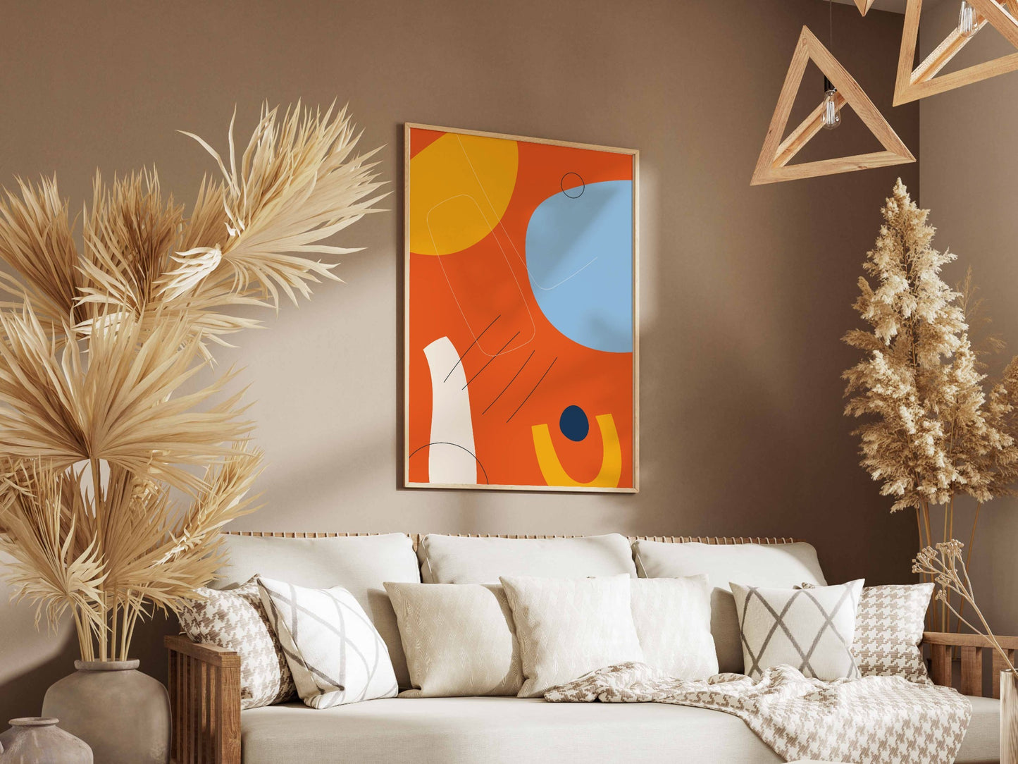 Coral Blue Rounded Colour Blocks Abstract Poster