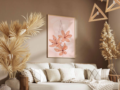 Coral Botanical Linework Abstract Poster
