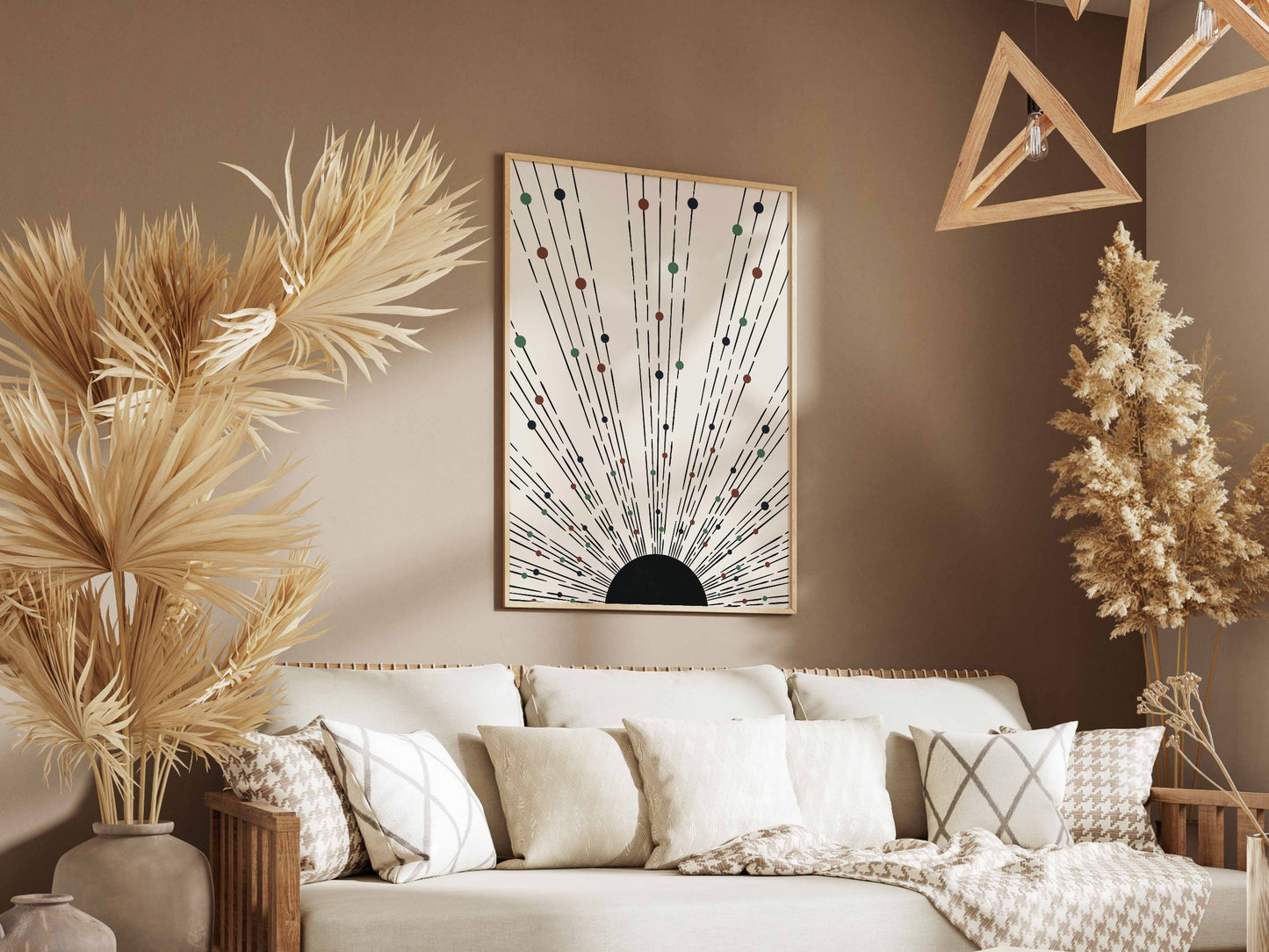 Beige Radiating Line Abstract Poster