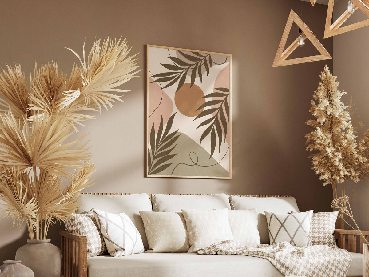 Brown Taupe Botanical Leaf Collage Poster
