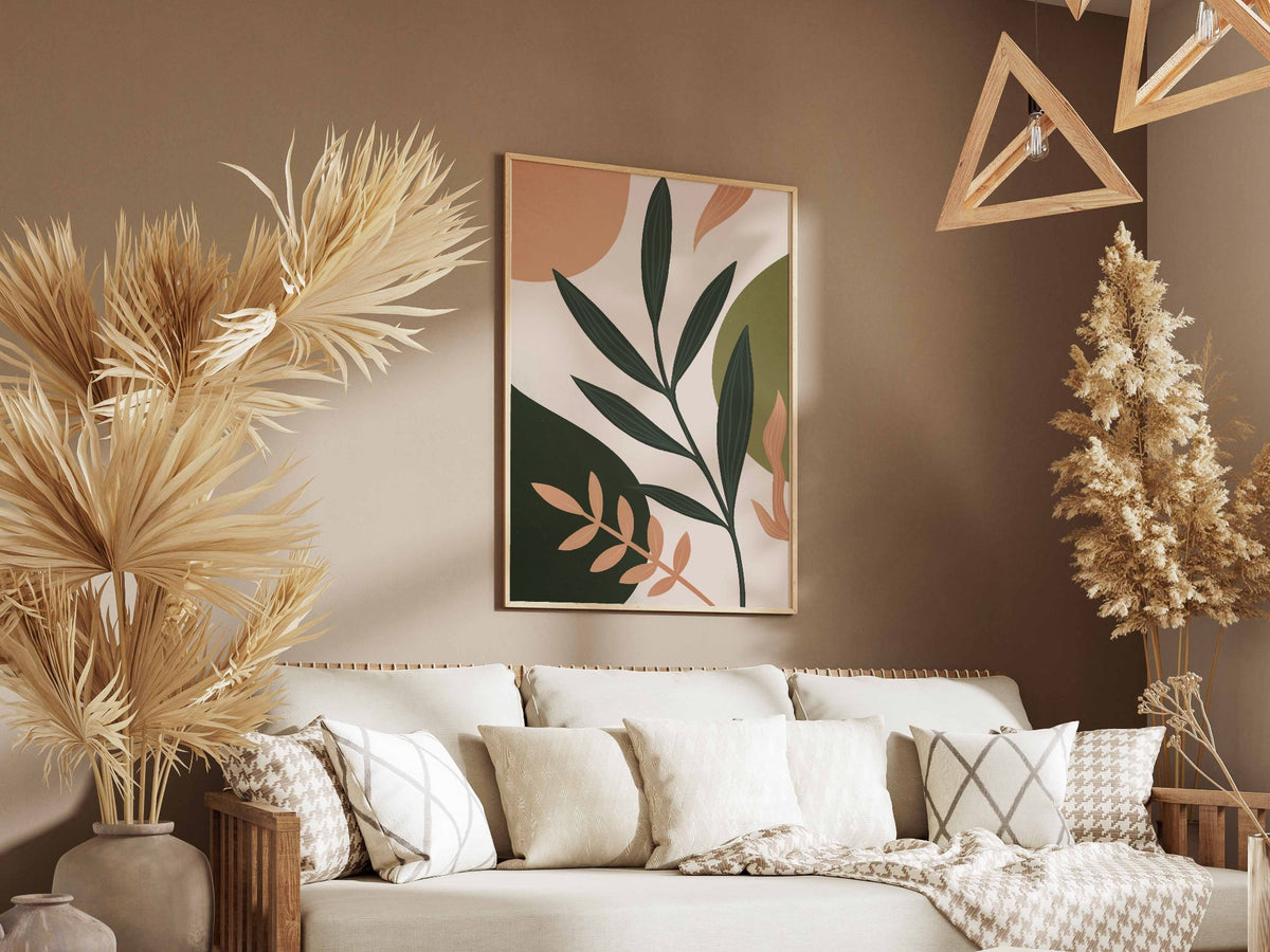 Sage Terracotta Leaf Flow Abstract Poster