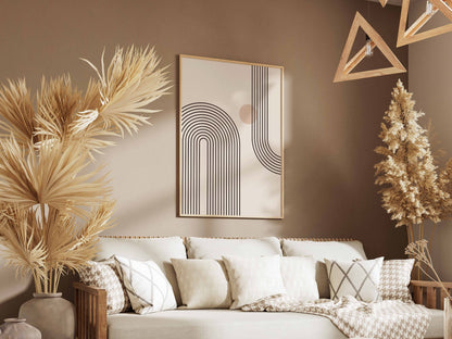 Taupe Corner Rainbow Lines Poster