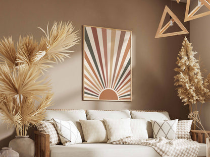 Terracotta Rising Sun Rays Poster