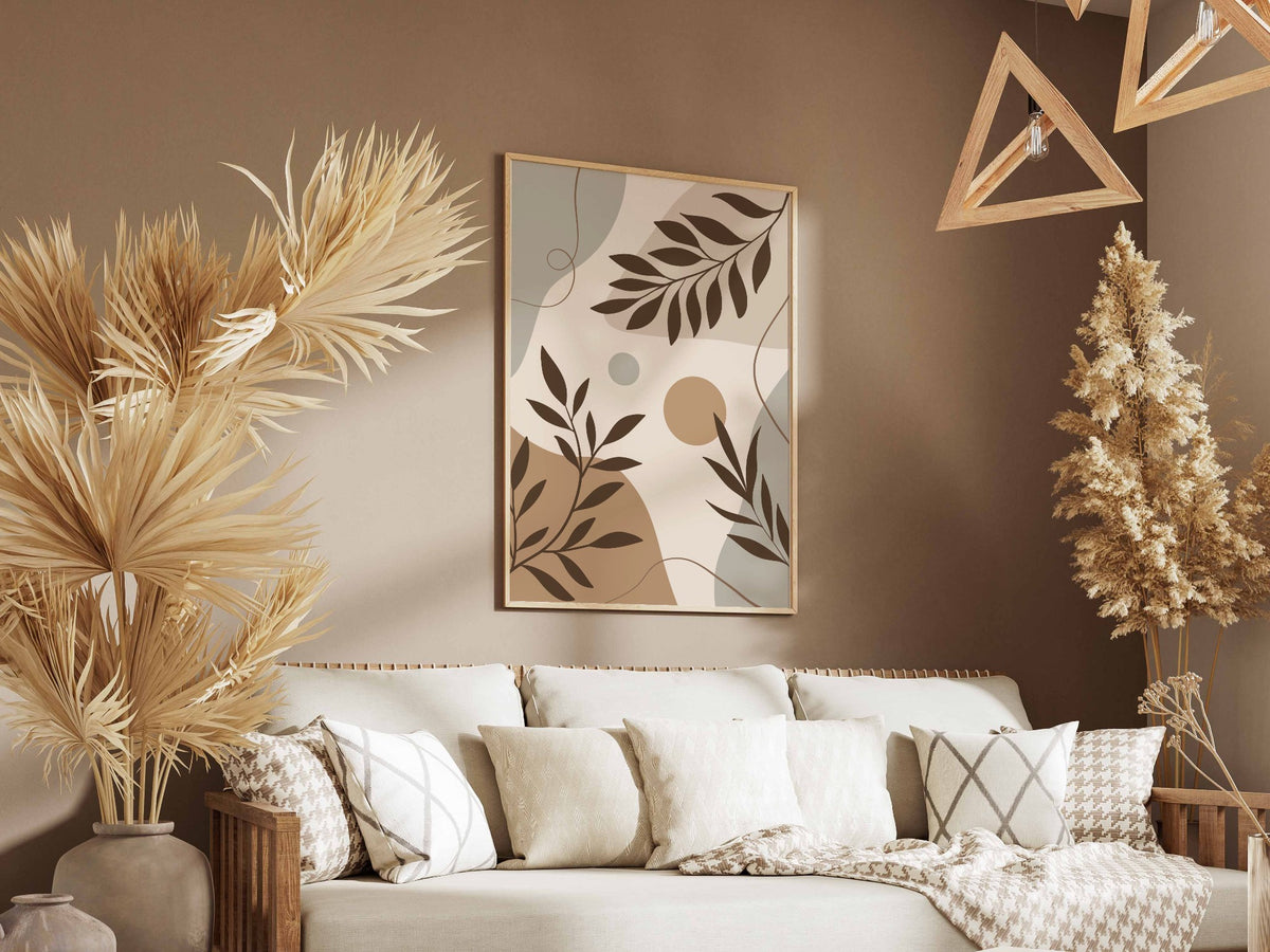 Beige Brown Botanical Silhouette Collage Poster