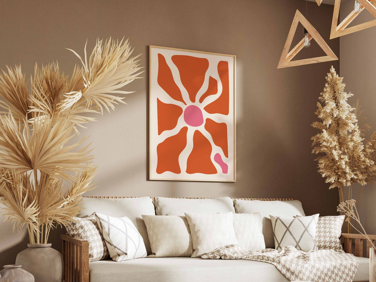 Coral Radiating Flower Abstract Poster
