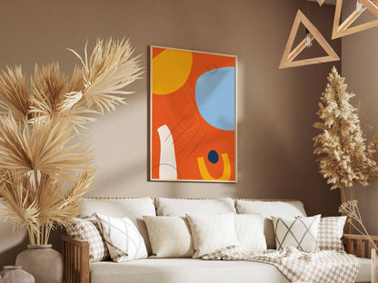 Coral Blue Colour Block Organic Abstract Poster
