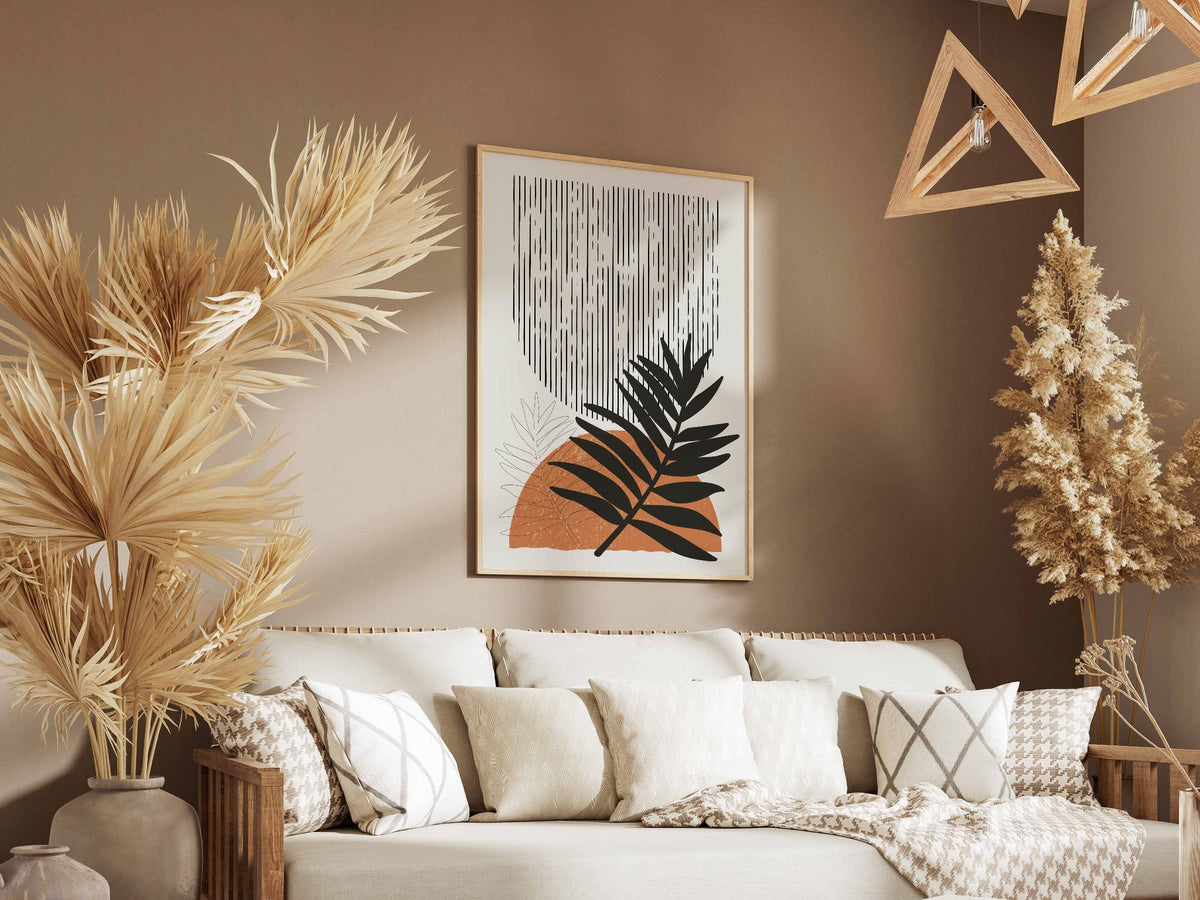Orange Leaf Grey Rain Abstract Poster