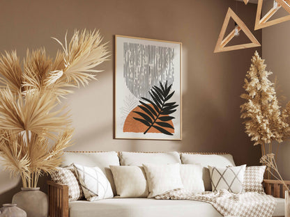 Orange Leaf Grey Rain Abstract Poster
