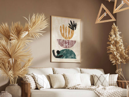 Ochre Blue Graphic Organic Forms Poster