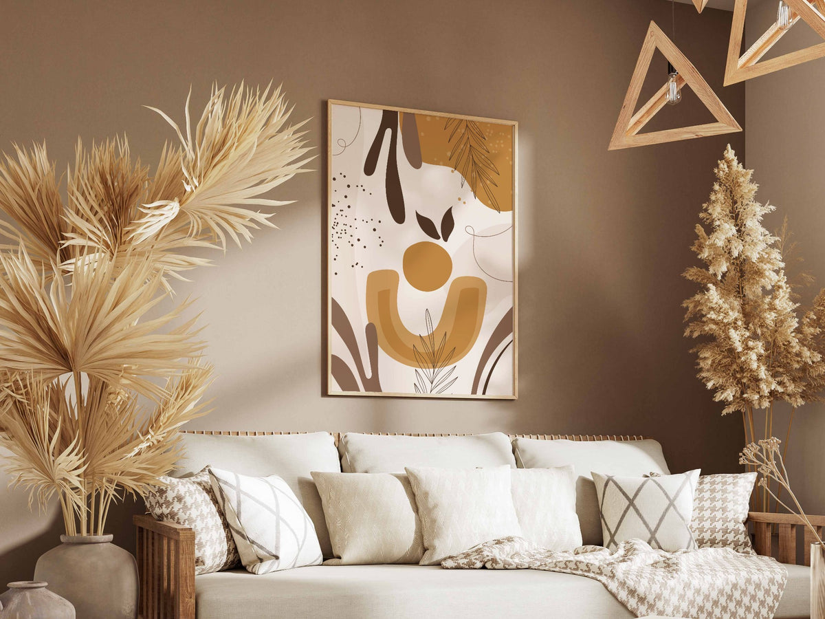 Brown Ochre Botanical Forms Abstract Poster