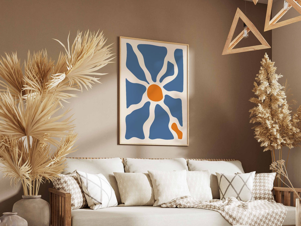 Blue Radiating Flower Abstract Poster