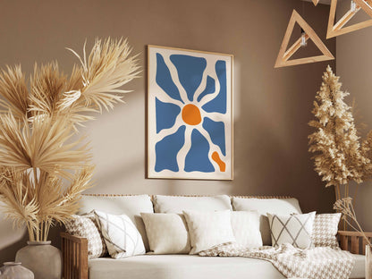 Blue Radiating Flower Abstract Poster