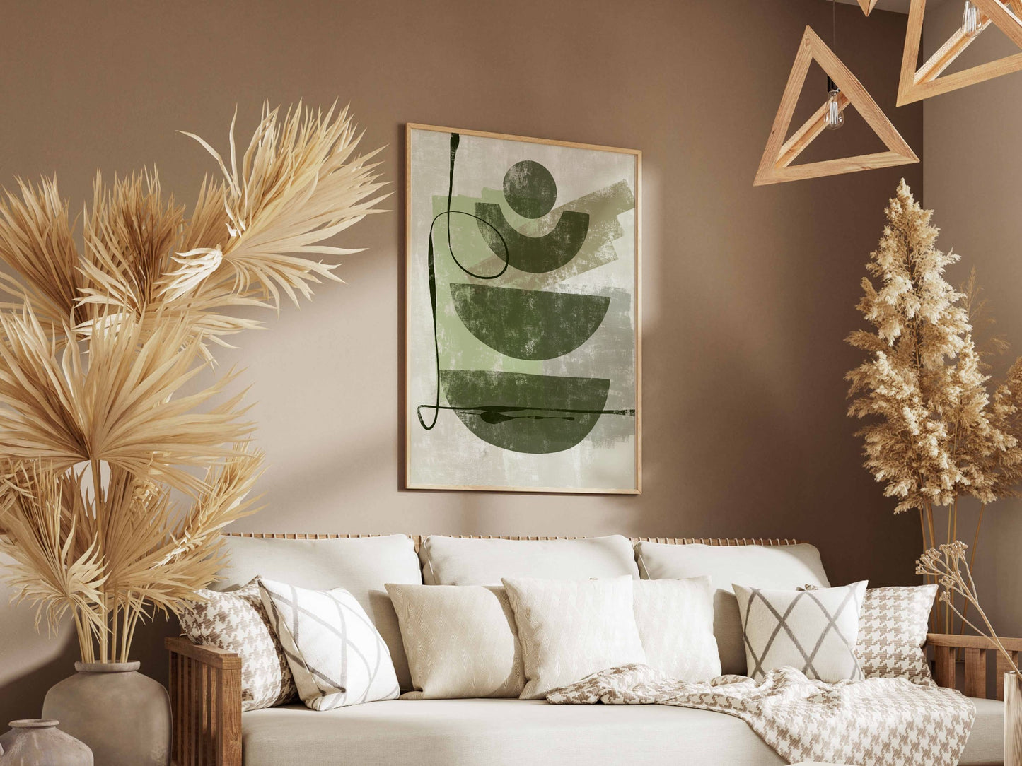 Olive Green Layered Curves Abstract Poster