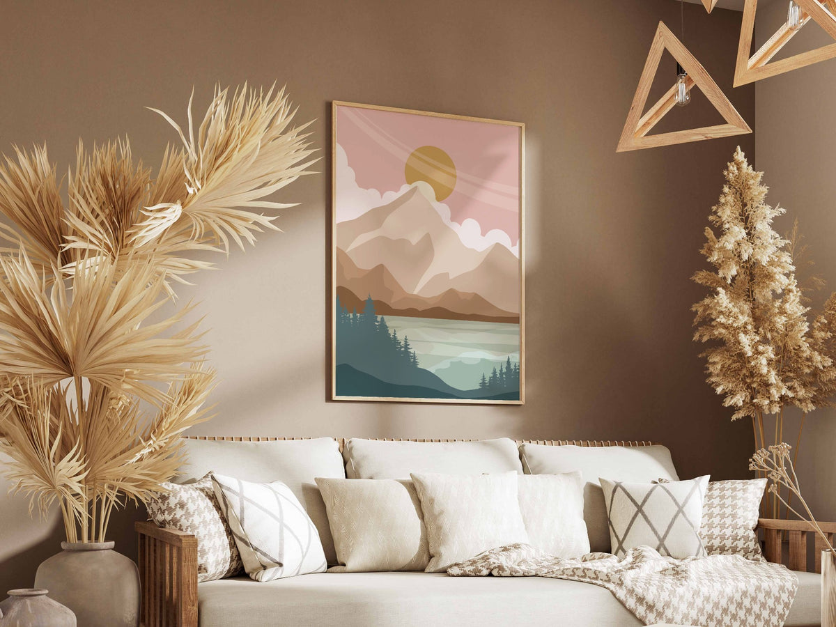 Blush Mountain Lake Abstract Poster