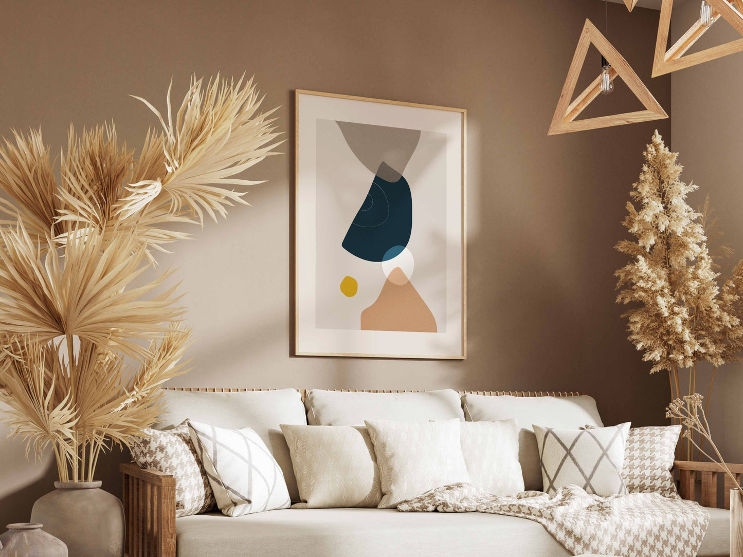 Navy Beige Tapered Forms Abstract Poster