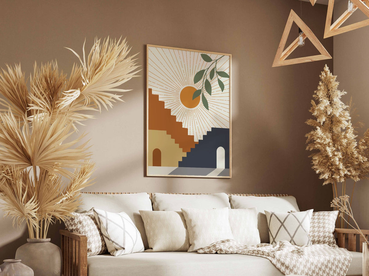 Ochre Green Botanical Stairway Abstract Poster
