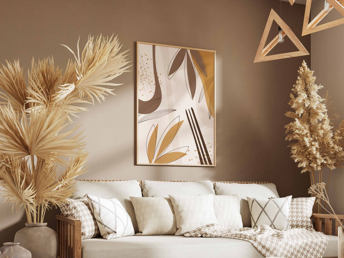 Beige Ochre Linear Botanical Abstract Poster