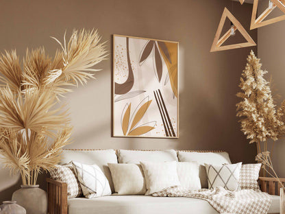 Beige Ochre Linear Botanical Abstract Poster