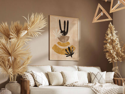 Ochre Black Neutral Linear Abstract Poster