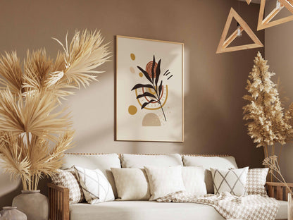 Ochre Botanical Linework Abstract Poster
