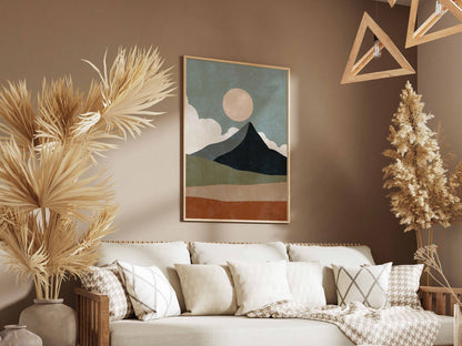 Teal Moon Mountain Abstract Poster