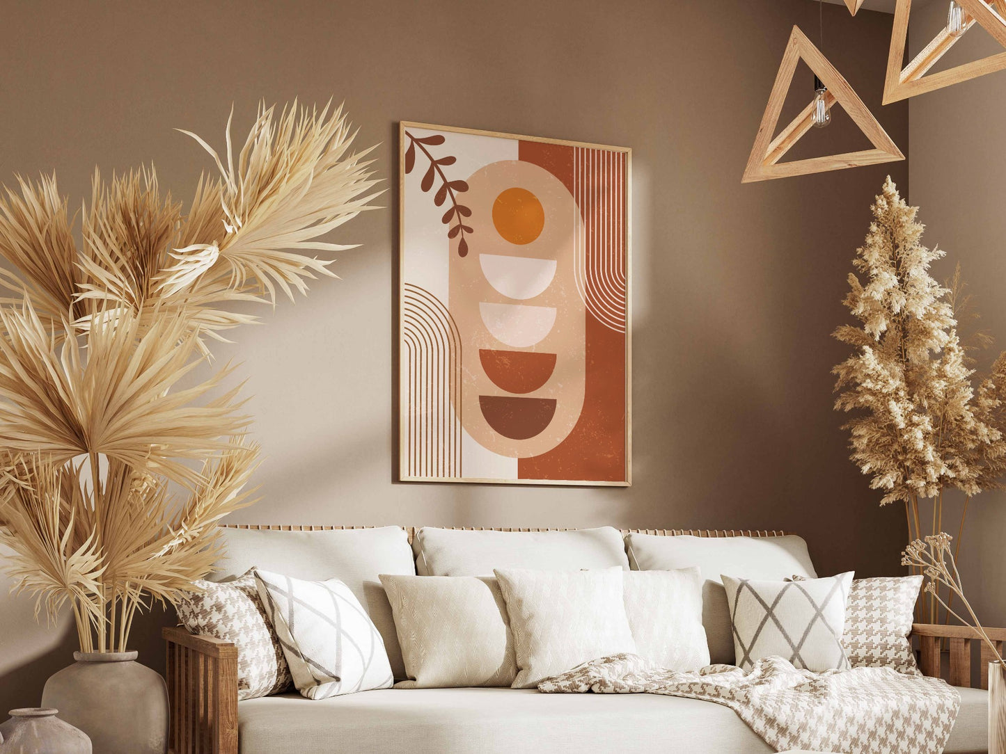 Terracotta Beige Retro Botanical Geometry Poster