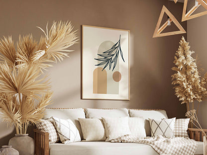 Blue Leaf Neutral Blocks Botanical Poster