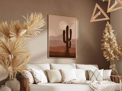 Brown Desert Cactus Sunset Poster