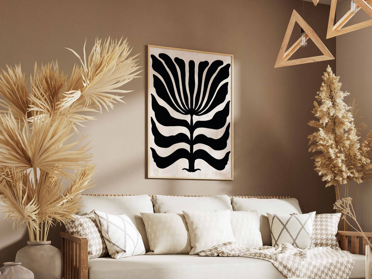 Black White Fan Bloom Abstract Poster