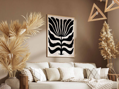 Black White Fan Bloom Abstract Poster