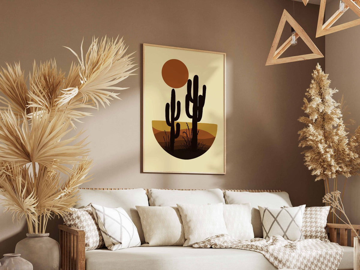 Golden Desert Cacti Sunset Poster